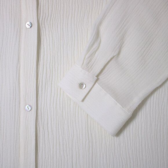 Eileen Fisher Ivory Wool Silk LS Button Tunic Crepe Shirt Dress Band Collar Boxy - Picture 3 of 9